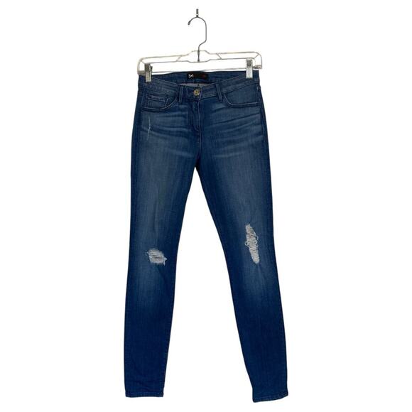 3x1 Distressed Skinny Fit Jeans Crete Wash Size 26 Mid Wash - Picture 1 of 7